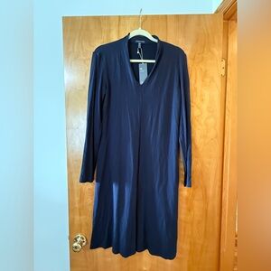 Eileen Fisher Viscose Jersey Dress & Hi-Back V-Neck Knee Length USA Navy NWT XS